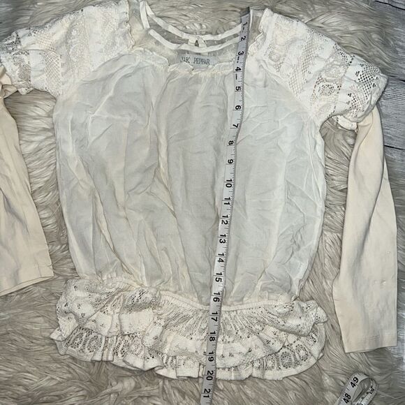 Jak & Peppar Long Sleeve Boho Crochet Lace Off-White Cream Peplum Top SZ 14 - Picture 5 of 9